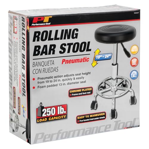 Performance Tool W85027 Adjustable (19 - 24 Inch) Pneumatic Rolling Bar Stool, 250 Lbs Capacity - style: Pneumatic Rolling Bar Stool