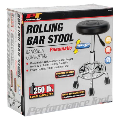 Performance Tool W85027 Adjustable (19 - 24 Inch) Pneumatic Rolling Bar Stool, 250 Lbs Capacity - style: Pneumatic Rolling Bar Stool