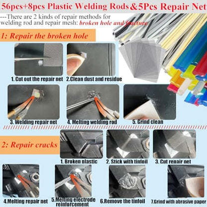 220W Plastic Welder,2 in 1 Plastic Welding Kit 1000PCS Hot Staples Plastic Repair Kit With 100PCS Plastic Welding Rods Car Bumper Repair Kit for Most Plastic Repair - color: Yellow