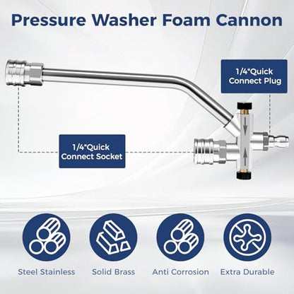 Foam Cannon Dual Connector for Pressure Washer, Industrial Car Wash Foam Gun Kit 1/4 Inch Quick Connector, Adjustable Soap Cannon with 5 Pressure Washer Nozzle Tips, Adapter, 1 Liter - size: Nine-Piece Set