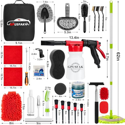 40Pcs Car Wash Cleaning Kit with Foam Gun Sprayer Detailing Brushes Wash Mop Windshield Cleaning Tool Tire Brush Towels Complete Interior Exterior Detailing Set for Car - size: 40Pcs
