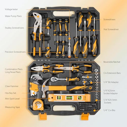 TOLSEN Tool Set Home Mechanic Tool Kit, Screwdriver,Hammer, Ratchet, Drill Bits,Hex Key,Tape Measure,Toolbox Storage Case, Hand Household Tool Set for College,Starter,Beginner - size: 89 PCS
