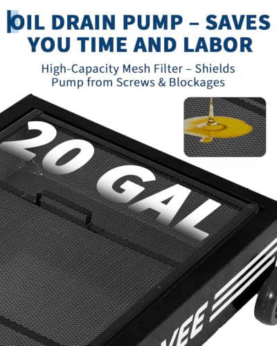 20 Gal Oil Drain Pan with 8.2ft Hose High-Flow Electric Pump | with Electric Pump, Wheels & Folding Handle, Oil Drain Tank for Cars, SUVs, Trucks, Buses, RVs - color: National Flag-Black, size: 20 Gal with Electric Pump