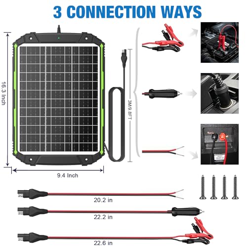 Sun Energise 25W 12V Solar Powered Battery Charger & Maintainer, Built-in Smart MPPT Charge Controller, Waterproof 25 Watt 12 Volt Solar Panel Trickle Charging Kits for Car Auto Boat RV Marine Trailer - size: 25W PRO