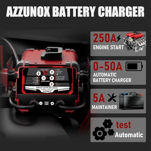 12V 24V Car Battery Charger & Engine Starter, Up to 50A Automatic Battery Maintainer 250A Cranking Amps - color: 50A