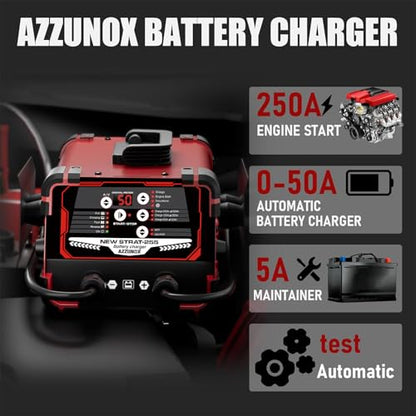 12V 24V Car Battery Charger & Engine Starter, Up to 50A Automatic Battery Maintainer 250A Cranking Amps - color: 50A
