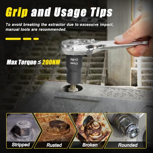 Topec 17mm Lug Nut Remover, Wheel Lock Removal Kit for Stripped Bolt & Rounded Nut, 1/2" Drive | Hand Tools Only (≤200NM) - style: 17MM