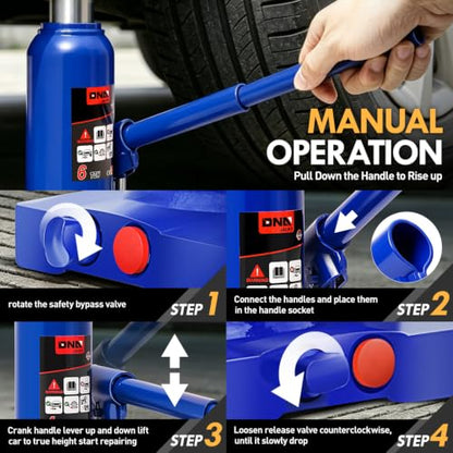 DNA Motoring 6 Tons / 12000 lbs Lifting Automotive Welded Hydraulic Bottle Jack for Car SUV Pickup Truck, Auto Repair, with Manual Handle & Carrying Storage Case, Blue - color: blue, style: 6 ton