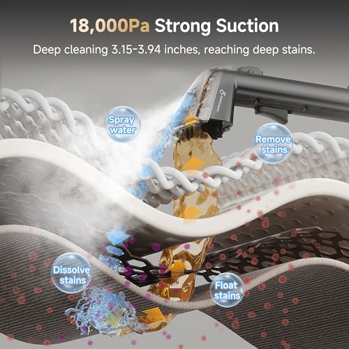 Uwant Carpet Cleaner Machine with Steam&Hot&Cold Water System 18Kpa Powerful Suction Upholstery Cleaner Machine with Pet Pro Cleaner for Pets, Carpet Steam Cleaner Set of 1 - color: Black-Americano