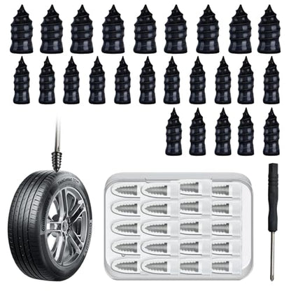 40 PCS Tire Repair Rubber Nails Kit with 2 Sizes, Vacuum Tire Repair Kits Spiral Rubber Nails, Tire Screw Plug Fast Tool for Car Motorcycle Jeep Tire Puncture Repair