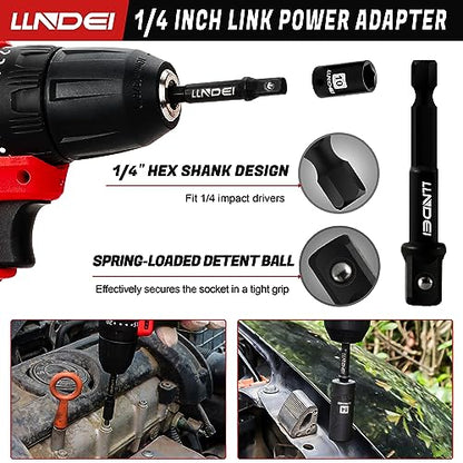 LLNDEI 1/4" Impact Socket Set 83 Pieces, SAE(5/32-9/16 in) Metric (4-15mm) | 72T Ratchet Wrench Handle,CR-V Mechanics Tool Set with Adapter, Screwdriver Bits for Automotive Repair - size: 83-Piece 1/4" Drive Impact Socket Set