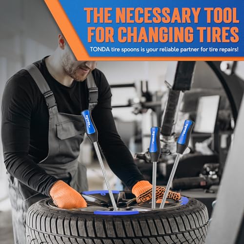 TONDA Tire Spoons, Tire Changing Kit for Motorcycle Dirt Bike Lawn Mower Tractor, Tire Removal Tool Set with Rim Protectors, Valve Tool, Valve Cores, Valve Caps, Valve Stems, Storage Bag