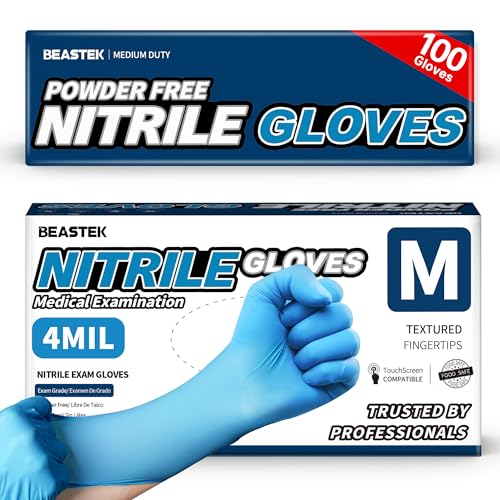Beastek Blue Nitrile Exam Gloves, 4 Mil Disposable Powder-Free Latex-Free Medical Food Safe Cooking Cleaning Gloves, 100 Pcs - color: Medium (Blue)