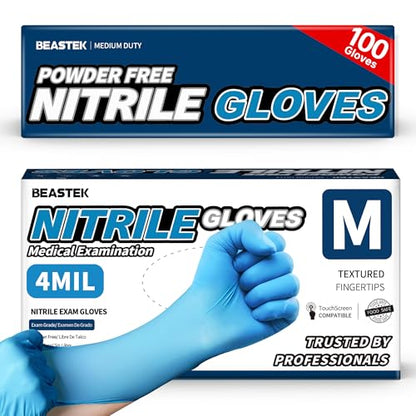 Beastek Blue Nitrile Exam Gloves, 4 Mil Disposable Powder-Free Latex-Free Medical Food Safe Cooking Cleaning Gloves, 100 Pcs - color: Medium (Blue)