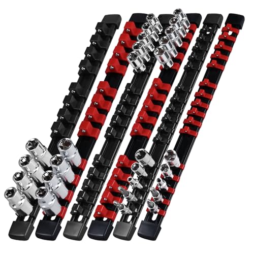 Socket Organizer Set 6PCS ABS Socket Holder Kit, 1/4-Inch x 32 Clips, 3/8-Inch x 30 Clips, 1/2-Inch x 24 Clips Socket Set Organizer, Drive Socket Tray, Socket Holders Clip Socket Rail - color: Mixed, size: 6PC 1/4x2,3/8x2,1/2x2
