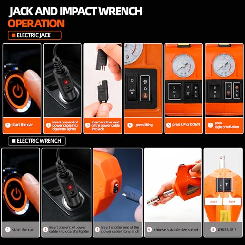 Car Jack Electric Hydraulic Jack Kit 5Ton 155-450mm Lift Inflator LED Light Impact Wrench 12V Portable Outdoor Home Emergency Tire Change Roadside Rescue Set for Sedan SUV MPV Truck - size: 5T-Rocker Switch-Jack+Pump+Light+Wrench