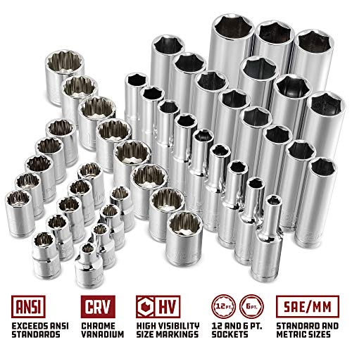 Powerbuilt 47 Piece Mechanics Tool Set, 3/8-inch Drive, SAE and Metric Socket Set, Standard, 72 Tooth Seal-Head Ratchet, Automotive Tools, Storage Case - 642451 - size: 47 Piece