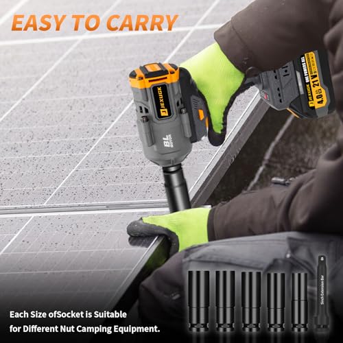 JEXUGK 1500Nm Impact Wrench, 1/2" 1107ft-lbs Cordless Impact Gun with 2 x 4.0Ah Battery, 21V High Torque Power Impact Driver with 6 Sockets,Pistola Llave De Impacto for Truck RV Car Heavy Construction