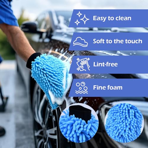 4Pcs Car Wash Mitt Microfiber Gloves Chenille Material Microfiber Towels for Car Washing Supplies Kit Scratch Free Cleaning Sky Blue + Green - size: Sky Blue + Green