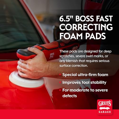 Griot's Garage BOSS 6.5" Fast Correcting Foam Pads for Car Polishing and Detailing, Buffing Pads for Moderate to Severe Scratch Removal, Set of 2 - size: 6.5 Inch Pads (Set of 2)