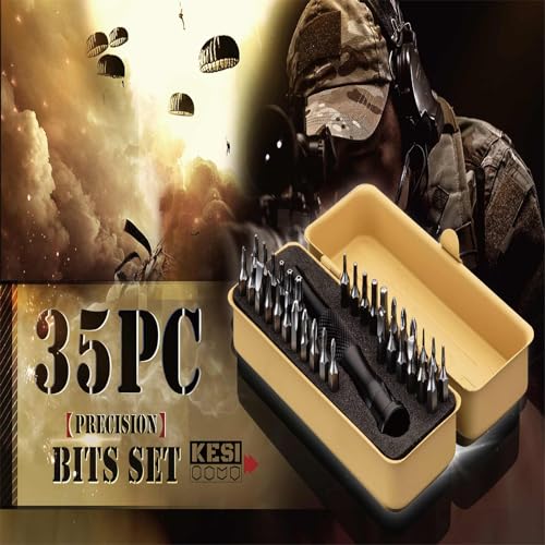 KESI Tool Torx Bit Set 35-Piece, 2 In-1 Bits Ratchet, Flex Locking Head Design with 34-piece Precision S2 Bits Magnetic Bit Holder and Compact Paint Metal Case, Multi-function - size: 35PC Precision