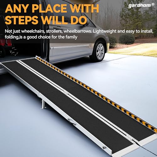 gardhom Portable Wheelchair Ramp 8FT, Anti-Slip Aluminum Handicap Ramp Wheelchair Ramps for Home Steps Entrance Threshold Doorways Stairs Curbs Scooter - size: 8 Foot (Applicable height 8"-16")