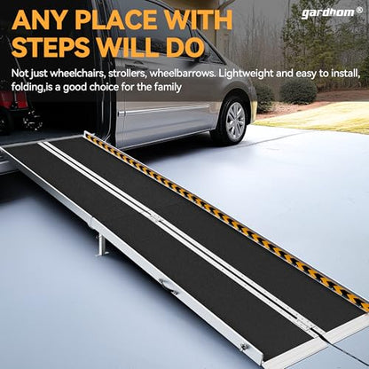 gardhom Portable Wheelchair Ramp 8FT, Anti-Slip Aluminum Handicap Ramp Wheelchair Ramps for Home Steps Entrance Threshold Doorways Stairs Curbs Scooter - size: 8 Foot (Applicable height 8"-16")
