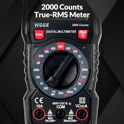 WGGE Digital Multimeter with Case, DC AC Voltmeter, Ohm Volt Amp Test Meter and Continuity Test Diode Voltage Tester for Household Outlet, Automotive Battery Test (Anti-Burn with Double Fuses)