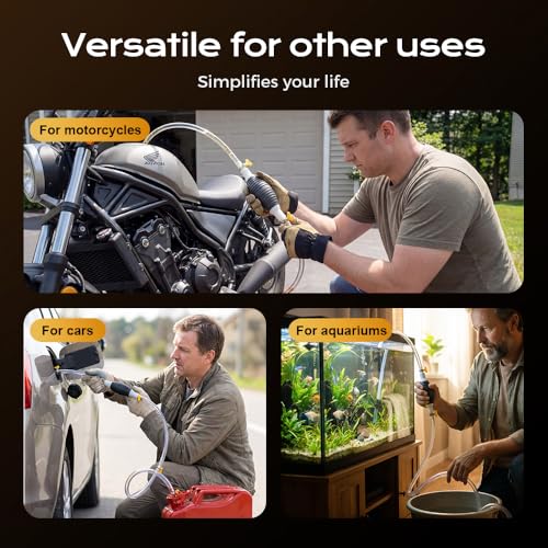Multifunctional Liquid Siphon Pump, Manual Hand Pump for Gasoline Diesel Water, Double Stop Valve Leak-Free Transfer, Oil Extractor with Hose for Car Motorcycle Boat (5-Feet Hose)
