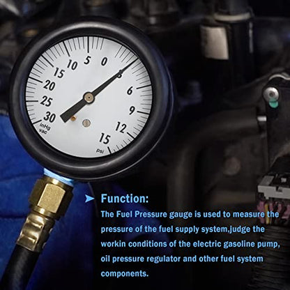 Fuel Pressure Tester Kit Compatible with TU-32-6 Fuel System Test 6.6 L | GM Duramax Diesel Gauge Assembly Test Kit with Quick Coupler 30 inHg 15 PSI 6FT Black Hose Storage Box