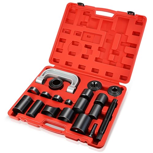 Auto Dynasty Ball Joint Press Kit, 21Pcs C-Press Ball Joint Removal and Install Tools Set for Most 2WD and 4WD Cars, Heavy Duty Ball Joint Repair Kit for Automotive Repairing (Red) - color: Red, size: 21 Pcs