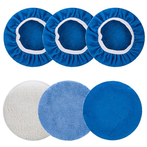 THINKWORK 6 Pcs Car Polishing Pad, Buffing Pad for 10 Inch Car Polisher, Microfiber Wax Applicator Pad for Car, Microfiber, Wool, Coral Fleece - color: 6 Pcs Car Polishing Pad