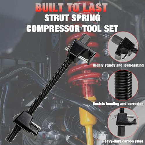 Heavy-Duty Strut Spring Compressor Tool Set, 2-Piece Automotive Coil Spring Compression Tool with Safety Pins & Carrying Case, Fits 3/4”/19mm Springs
