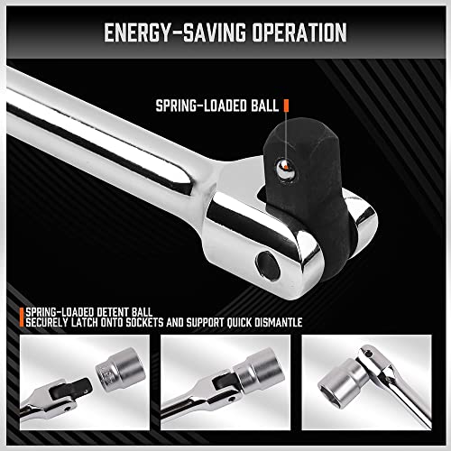 HORUSDY 3-Piece Breaker Bar Set with 180° Rotatable Head, 1/4'', 3/8'' and 1/2'' Drive, 6'', 10'', 15'' Length, Heavy Duty Breaker Bars with Chrome Vanadium Steel - style: 3-Piece 180° Rotatable Head