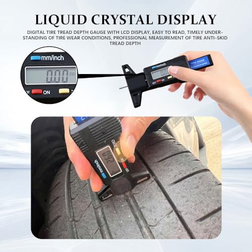 Tire Tread Depth Gauge, Tire Depth Gauge Tool, Digital LCD Display Tread Checker with Inch and MM Conversion, Car Accessories Analog Tire Pressure Gauges Universal for Car Motorcycle Truck SUV