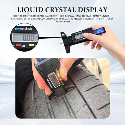 Tire Tread Depth Gauge, Tire Depth Gauge Tool, Digital LCD Display Tread Checker with Inch and MM Conversion, Car Accessories Analog Tire Pressure Gauges Universal for Car Motorcycle Truck SUV