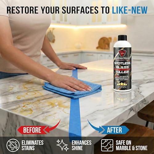 Sud Factory Hard Water Spot Remover for Glass Spotless X2 - Removes Water Stains from Shower Doors, Car Windows, Windshields - Professional Strength 16oz