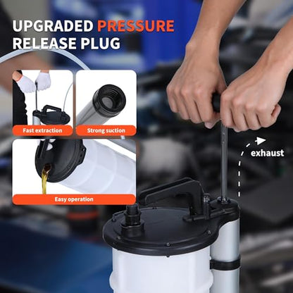 Easy Oil Change Manual Extractor Pump for Cars & Lawn Mowers – 9L Capacity, 3.2FT Main Hose, 3 Replacement Tubes (3.8mm/6.1mm/9.8mm), Fluid Transfer Tool, Auto Fuel Supply Accessory - size: 9L