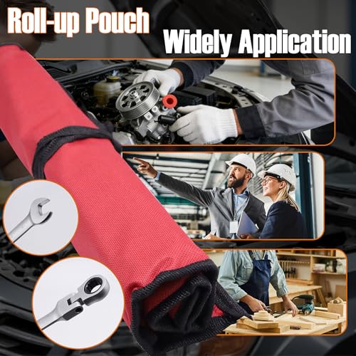 vivicreate 8 Piece Ratcheting Wrench Set, Flexible Ratchet Wrenches Set Metric SAE, Combination Spanner Wrench Set, Chrome Vanadium Steel Gear Wrench Set with Roll Up Pouch for Mechanics