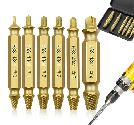 Damaged Screw Extractor Set, 5-Pcs Stripped Screw & Bolt Remover Kit with Drill Bits & Extractor Sockets for Easy Removal of Broken Fasteners, Ideal for Automotive, DIY & Home Repair - color: Golden