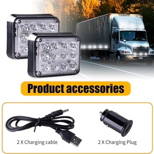 2PCS LED Magnetic Strobe Lights, White Strobe Beacon Warning Light | Battery Operated Portable Wireless Beacon Road Flares Emergency Rechargeable Flashing Lights for Vehicles, Truck, ATV,Van,RV - color: White
