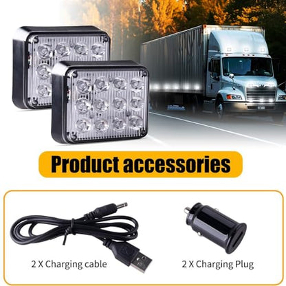2PCS LED Magnetic Strobe Lights, White Strobe Beacon Warning Light | Battery Operated Portable Wireless Beacon Road Flares Emergency Rechargeable Flashing Lights for Vehicles, Truck, ATV,Van,RV - color: White