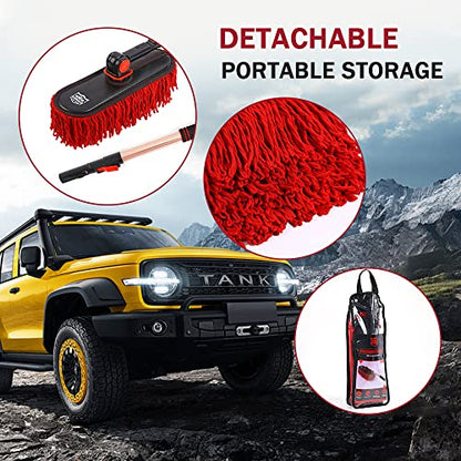 Car Duster Exterior, Loop End, 2 Pcs, Bright Red | Telescopic pole. Treated sweep traps pollen without water. Auto scratch-free care for truck, RV. - color: Bright Red