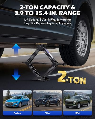 Orion Motor Tech 2 Ton Scissor Jack, 15 pc. Dual-Action Car Scissor Jack Kit for Sedan SUV MPV with Ratchet Wrench Drill Sockets, 4409 lb. Portable Car Jack and Stand Kit for Spare Tire Changing - style: Double Tooth