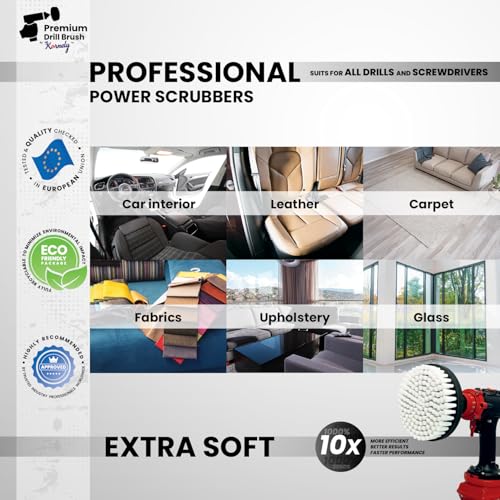Premium Drill Brush Professional– 2in1 for Drills & Angle Grinders Extra-Soft 6in White | Scratch-Free Cleaning Brush for Carpet, Upholstery, Leather Seats, Glass, Furniture and Car Interior - color: White