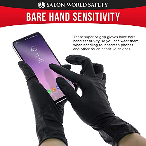 Salon World Safety Black Nitrile Disposable Gloves, Box of 100, Size X-Large, 5.0 Mil - Latex Free, Textured, Food Safe - size: Medium