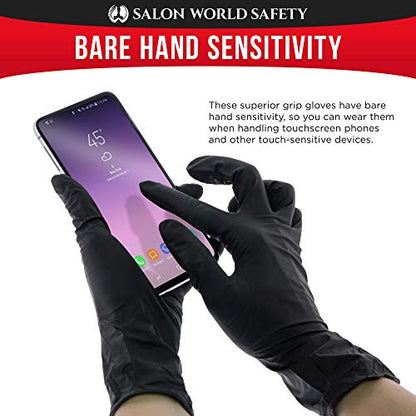 Salon World Safety Black Nitrile Disposable Gloves, Box of 100, Size X-Large, 5.0 Mil - Latex Free, Textured, Food Safe - size: Medium