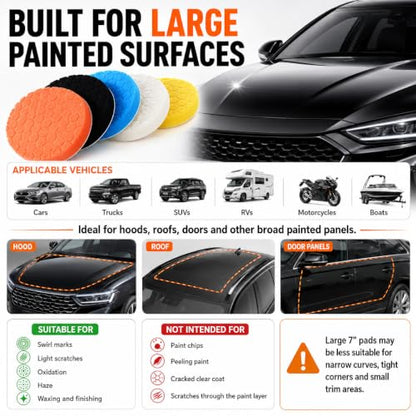 7 Inch Polishing Pads, 5PCS Foam Buffing Pads for DA Polisher | 5PCS Foam Polishing Pads for DA Polisher, Car Paint Correction, Scratch & Swirl Removal, Hook and Loop Backing