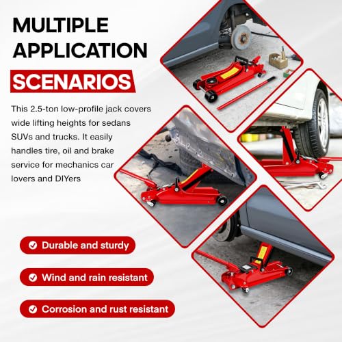 Floor Jack 2.5 Ton, 5500 lbs Capacity Low Profile Floor Jack with Single Piston Pump, Heavy Duty Steel Hydraulic Jack with Lifting Range 3.4'' to 15.2'' for Car, Sedans, Pickups, MPVs