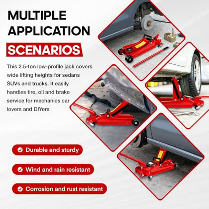 Floor Jack 2.5 Ton, 5500 lbs Capacity Low Profile Floor Jack with Single Piston Pump, Heavy Duty Steel Hydraulic Jack with Lifting Range 3.4'' to 15.2'' for Car, Sedans, Pickups, MPVs